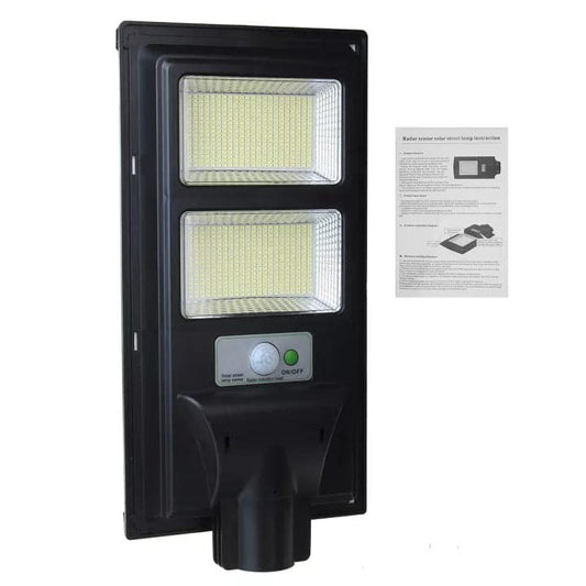 Lampa solara stradala Flippy, cu suport de prindere si telecomanda, senzor de miscare si lumina, 96 LED-uri, IP65, ABS, 5AH, 100W, temperatura culoare 6500K, 37.8x18.8x5 cm, autonomie 10-12 ore, negru-0