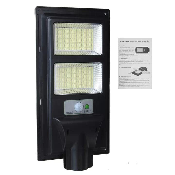 Lampa solara stradala Flippy, cu suport de prindere si telecomanda, senzor de miscare si lumina, 96 LED-uri, IP65, ABS, 5AH, 100W, temperatura culoare 6500K, 37.8x18.8x5 cm, autonomie 10-12 ore, negru-0