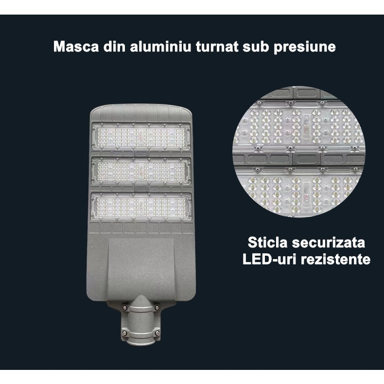 Lampa solara stradala Flippy, IP65, senzor de lumina, 510 LED-uri SMD, 5000 lm, panou 53W, putere 500W, autonomie 12-16 ore, telecomanda, montare prin fixare, pentru strada sau gradina, finisaj mat, material ABS,  91.6 x 36.5 x 8.7 cm, gri-3