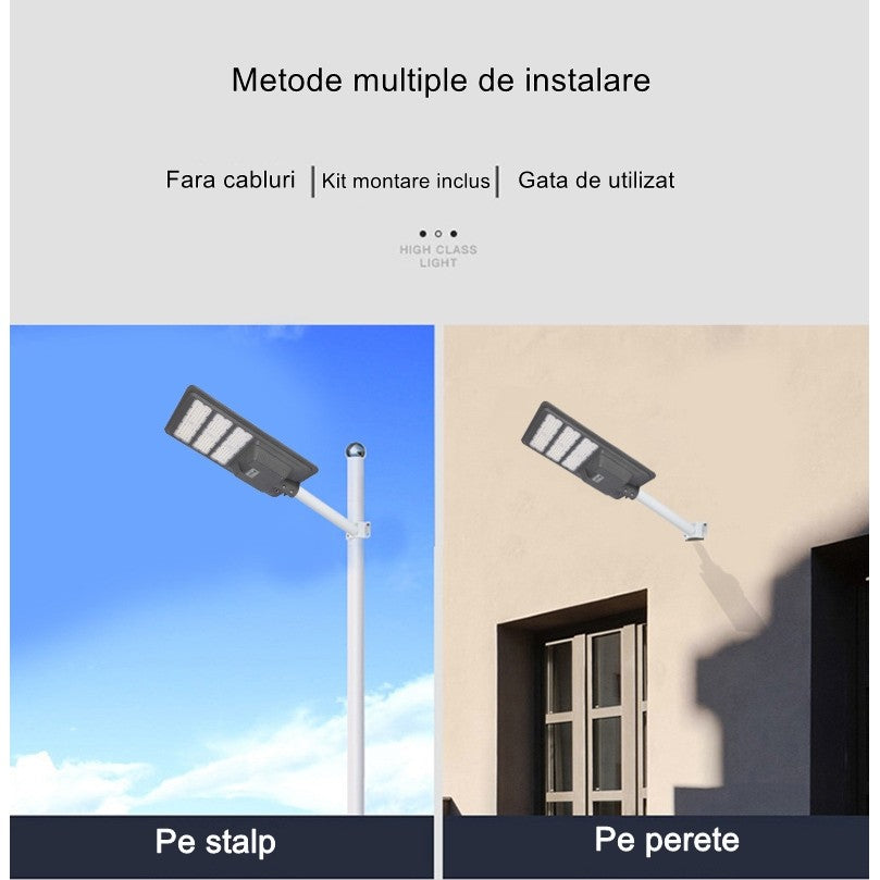 Lampa solara stradala Flippy, IP65, senzor de lumina, 510 LED-uri SMD, 5000 lm, panou 53W, putere 500W, autonomie 12-16 ore, telecomanda, montare prin fixare, pentru strada sau gradina, finisaj mat, material ABS,  91.6 x 36.5 x 8.7 cm, gri-6