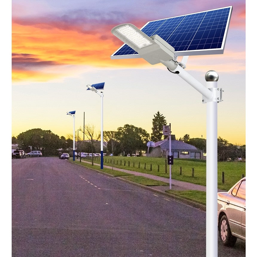 Lampa solara stradala Flippy, IP65, senzor de lumina, 60 LED-uri SMD, 2250 lm, panou 25W, putere 200W, autonomie 12-16 ore, telecomanda, montare prin fixare, pentru strada sau gradina, finisaj mat, material ABS,  51.5 x 21 x 7.5, gri-6