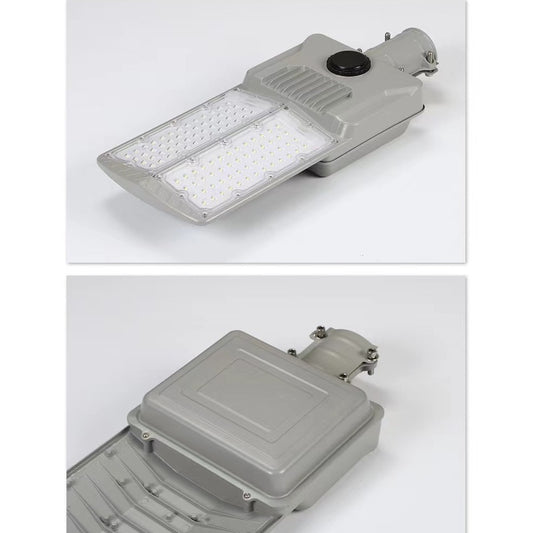 Lampa solara stradala Flippy, pentru curte sau strada, cu doua grile, finisaj mat, rezistent la apa, montare prin fixare, senzor lumina, baterie de litiu, IP65, lumina rece, putere 300W, autonomie 10 ore, 51.5 x 21 cm, gri-1
