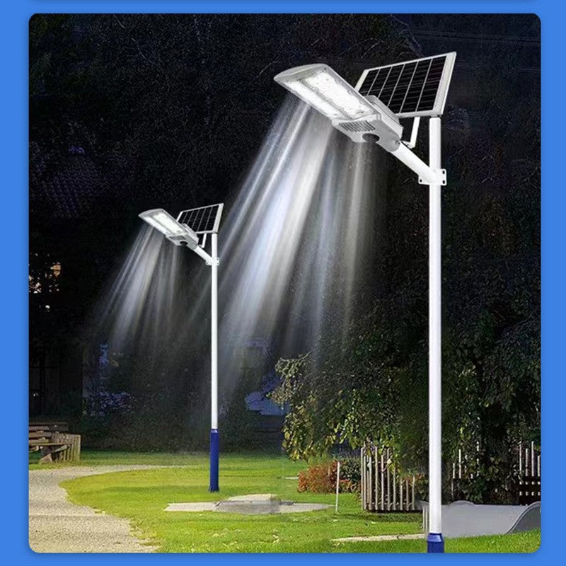 Lampa solara stradala Flippy, pentru curte sau strada, cu doua grile, finisaj mat, rezistent la apa, montare prin fixare, senzor lumina, baterie de litiu, IP65, lumina rece, putere 500W, autonomie 10 ore, 55 x 23 x 9 cm, gri-1