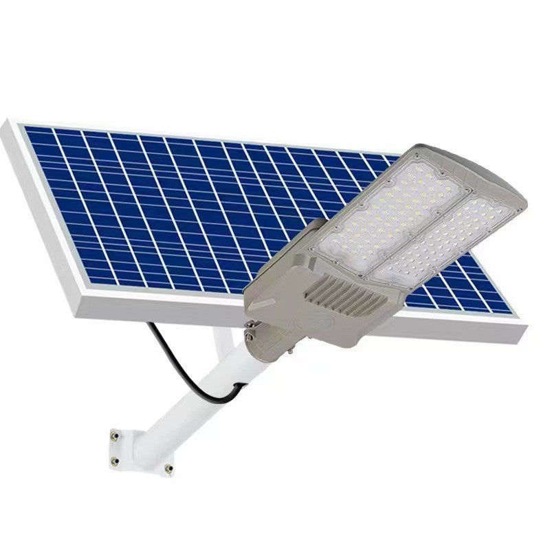 Lampa solara stradala Flippy, pentru curte sau strada, cu doua grile, finisaj mat, rezistent la apa, montare prin fixare, senzor lumina, baterie de litiu, IP65, lumina rece, putere 500W, autonomie 10 ore, 55 x 23 x 9 cm, gri-0