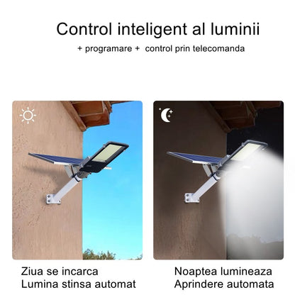 Lampa solara stradala Flippy, pentru curte sau strada, finisaj lucios, rezistent la apa, montare prin fixare, senzor lumina, baterie de litiu, IP65, lumina rece, putere 200W, autonomie 10 ore, 49 x 21 x 6.5 cm, negru-6