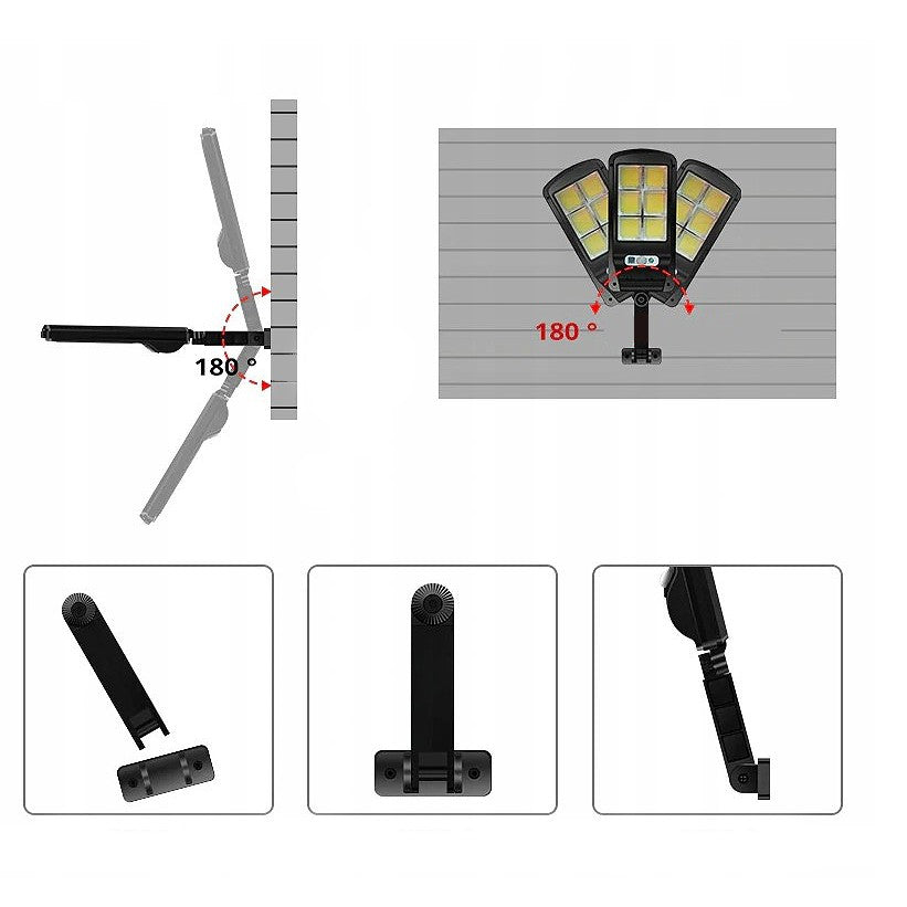 Lampă stradală solară Flippy, cu telecomandă, 36 cm x 11.5 cm, 108 COB LED, 2592 Lumeni, 21.6 W - echivalent 172 W bec incadescent, IP65, Senzor de Miscare, Senzor de Lumina, 2 Grile, Alb Rece-3