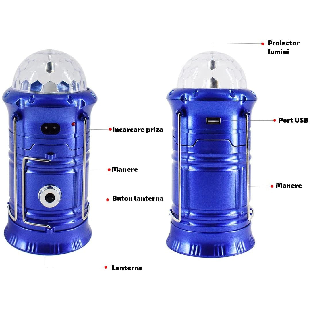 Lanternă pliabilă de camping Magic cool cu ​​lampă disc și USB Flippy, Lanterna, Felinar, Acumulator 1200 mAh, reincarcabila, 6 LED + 1 W + 3C culori, Albastru-3