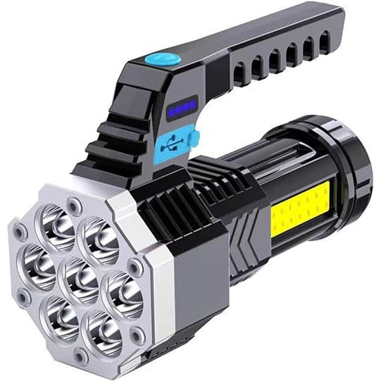 Lanterna LED Lumina Puternica, Rezistenta la Apa, Tip Proiector COB, Flippy, Lanternă Reincarcabila, USB, cu Maner pentru Drumetii, Lanterna de Urgenta, Aer Liber, 14.1 x 6.4 cm, Culoare Negru cu Comutator Albastru-4