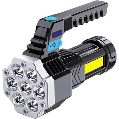 Lanterna LED Lumina Puternica, Rezistenta la Apa, Tip Proiector COB, Flippy, Lanternă Reincarcabila, USB, cu Maner pentru Drumetii, Lanterna de Urgenta, Aer Liber, 14.1 x 6.4 cm, Culoare Negru cu Comutator Albastru-4