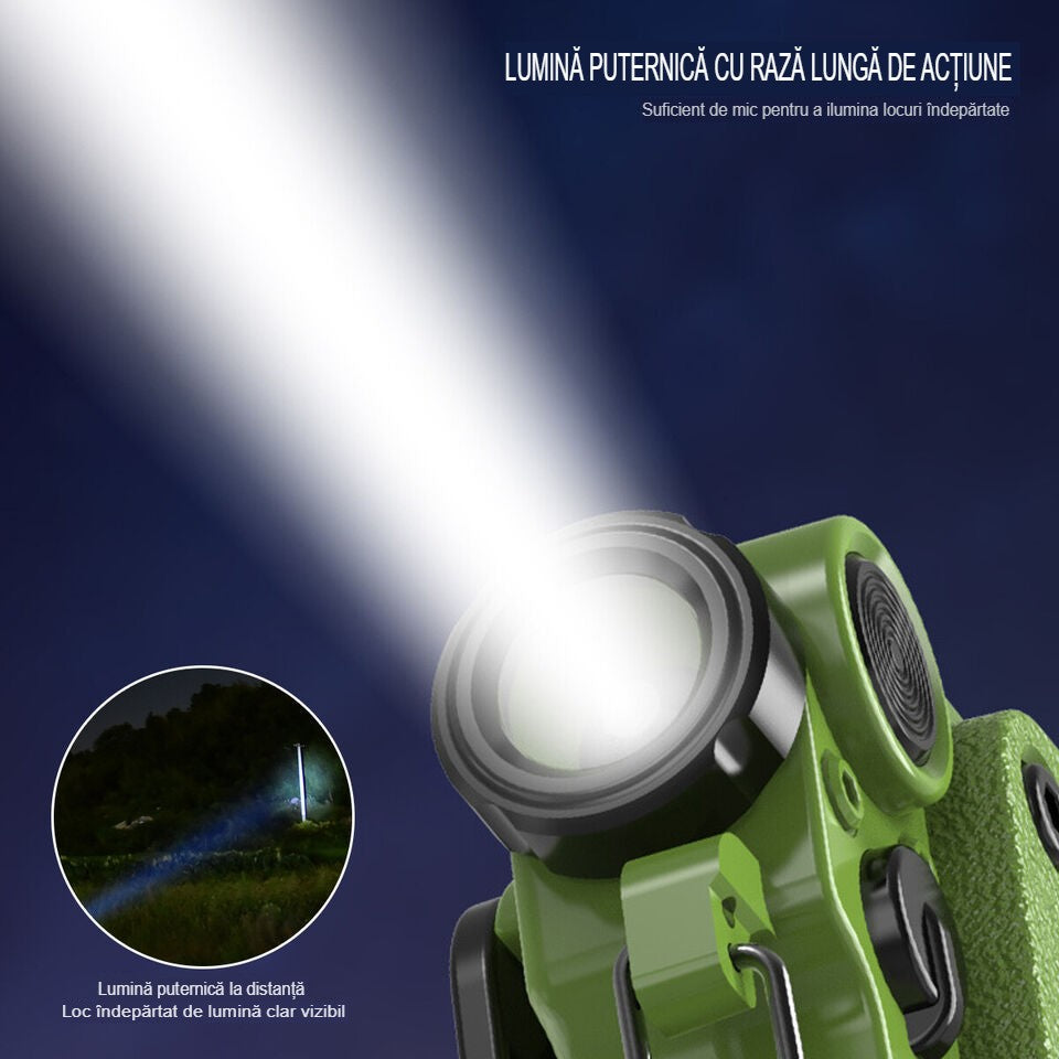 Lanterna Mini de Buzunar Tip Breloc, Flippy, Incarcare prin USB Type C, Multifunctionala, pentru Exterior, Camping, Alpinism, Ciclism, Mini Lanterna Elvis, 6.1 x 5 x 2.5 cm, Lumina Puternica, Culoare Verde-1