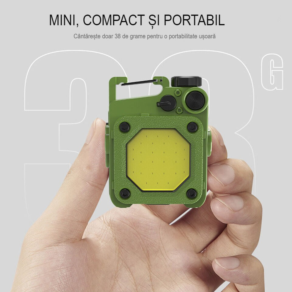 Lanterna Mini de Buzunar Tip Breloc, Flippy, Incarcare prin USB Type C, Multifunctionala, pentru Exterior, Camping, Alpinism, Ciclism, Mini Lanterna Elvis, 6.1 x 5 x 2.5 cm, Lumina Puternica, Culoare Verde-2