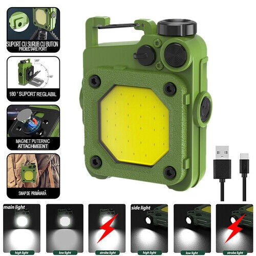 Lanterna Mini de Buzunar Tip Breloc, Flippy, Incarcare prin USB Type C, Multifunctionala, pentru Exterior, Camping, Alpinism, Ciclism, Mini Lanterna Elvis, 6.1 x 5 x 2.5 cm, Lumina Puternica, Culoare Verde-5