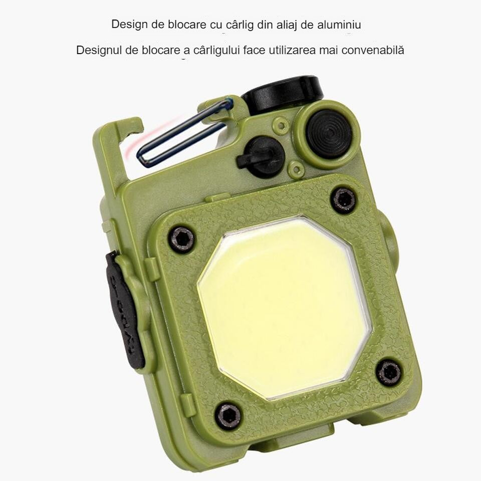 Lanterna Mini de Buzunar Tip Breloc, Flippy, Incarcare prin USB Type C, Multifunctionala, pentru Exterior, Camping, Alpinism, Ciclism, Mini Lanterna Elvis, 6.1 x 5 x 2.5 cm, Lumina Puternica, Culoare Verde-10