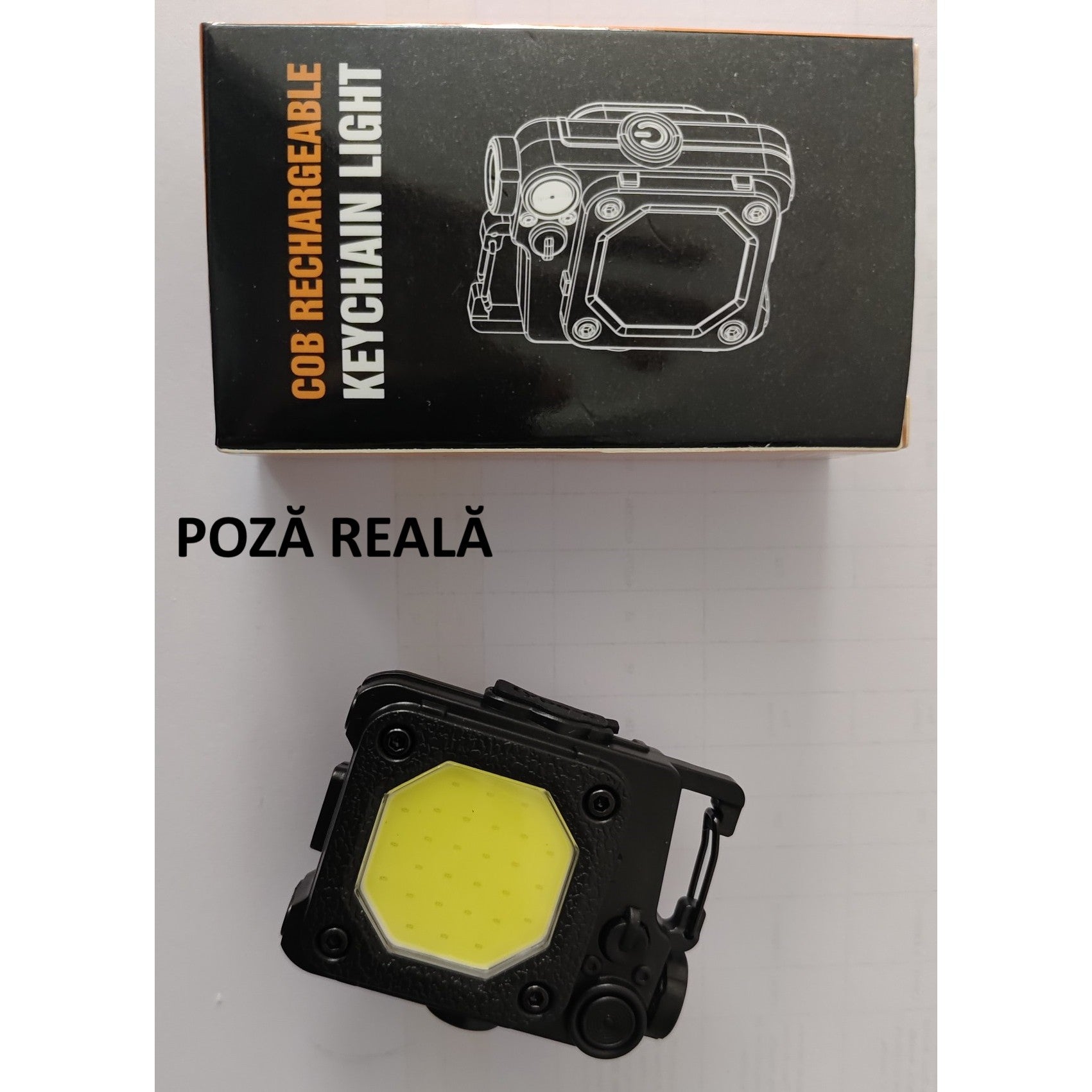 Lanterna Mini de Buzunar Tip Breloc, Flippy, Incarcare prin USB Type C, Multifunctionala, pentru Exterior, Camping, Alpinism, Ciclism, Mini Lanterna Elvis, 6.1 x 5 x 2.5 cm, Lumina Puternica, Culoare Negru-3