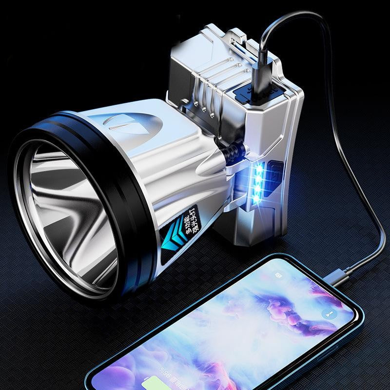 Lanterna Power Bank LED, cu Suport pentru Cap, Încărcare USB, Rază 100–200m, 5W, 3 Trepte de Lumină, Afișaj Baterie