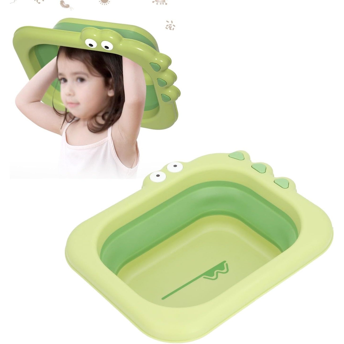 Lavoar Pliabil, Flippy, pentru Copii, din PP/TPE, Portabil, Model Crocodil, 30x24.5x9 cm, Verde-3