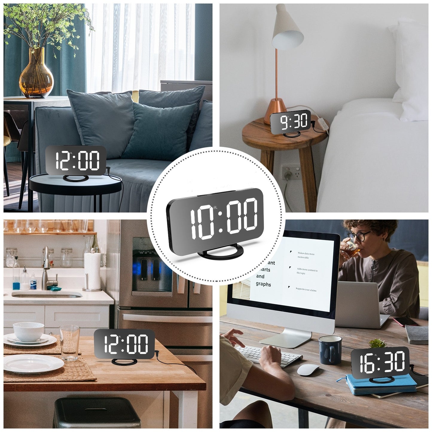 LED alarm clock dual USB output mobile phone charging snooze mirror clock digital creative clock induction dimming electronic clock+ LED alarm clock dual USB output mobile phone charging snooze mirror clock-1
