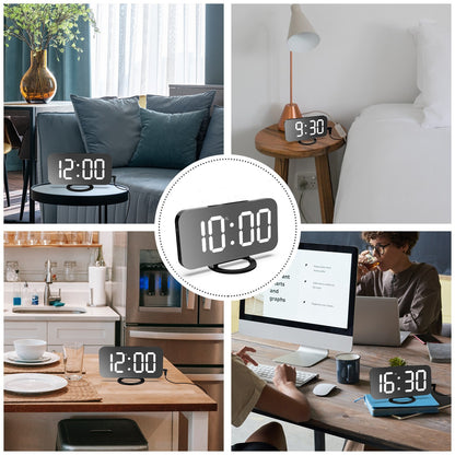 LED alarm clock dual USB output mobile phone charging snooze mirror clock digital creative clock induction dimming electronic clock+ LED alarm clock dual USB output mobile phone charging snooze mirror clock-1