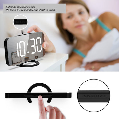 LED alarm clock dual USB output mobile phone charging snooze mirror clock digital creative clock induction dimming electronic clock+ LED alarm clock dual USB output mobile phone charging snooze mirror clock-3