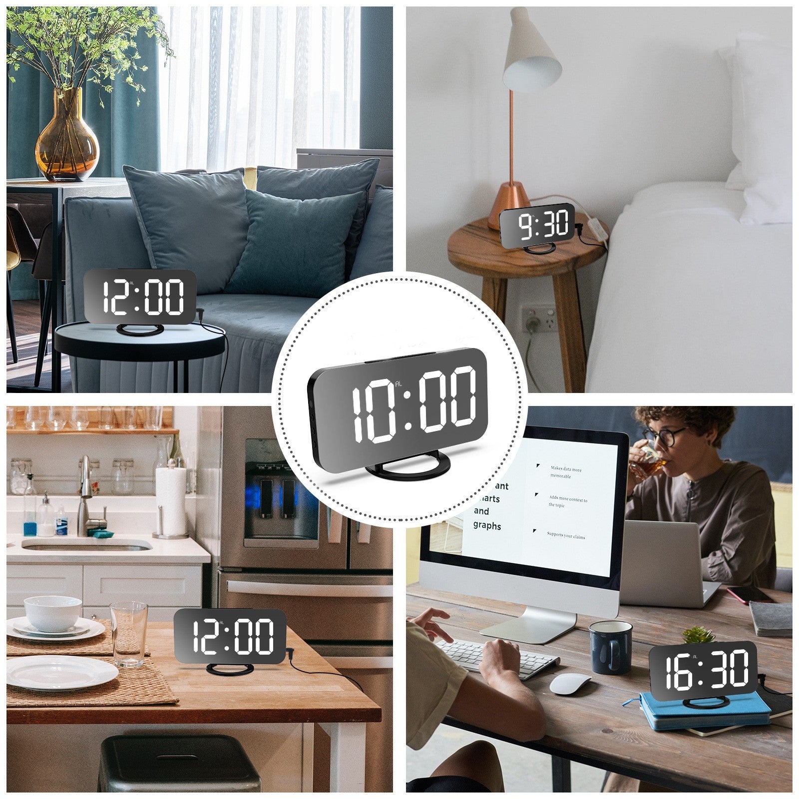 LED alarm clock dual USB output mobile phone charging snooze mirror clock digital creative clock induction dimming electronic clock+ LED alarm clock dual USB output mobile phone charging snooze mirror clock-9