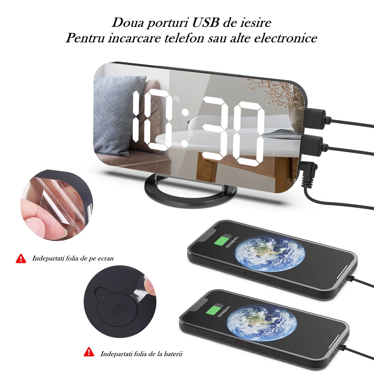 LED alarm clock dual USB output mobile phone charging snooze mirror clock digital creative clock induction dimming electronic clock+ LED alarm clock dual USB output mobile phone charging snooze mirror clock-10