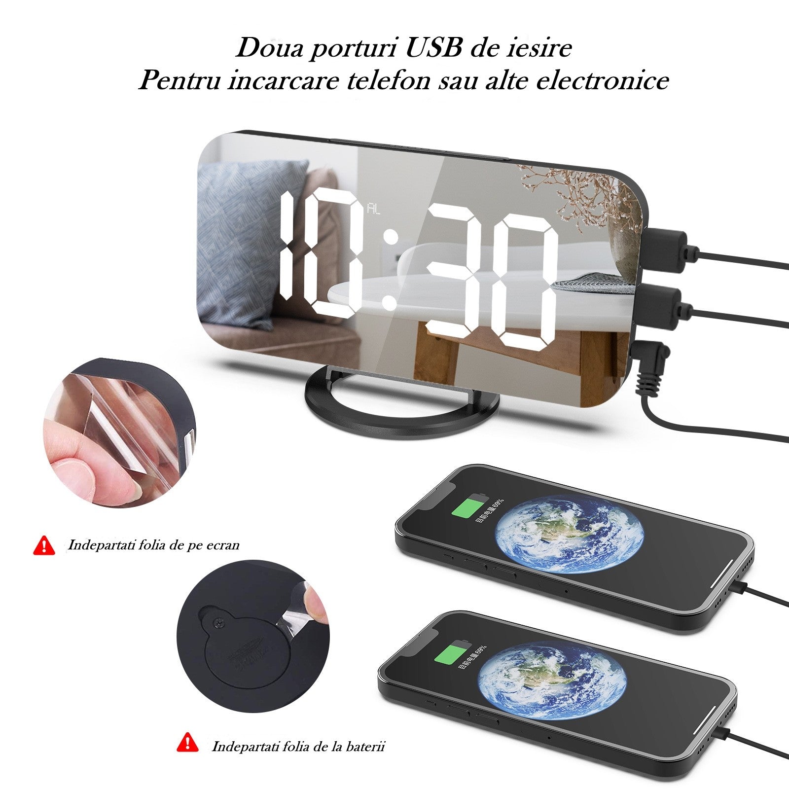LED alarm clock dual USB output mobile phone charging snooze mirror clock digital creative clock induction dimming electronic clock+ LED alarm clock dual USB output mobile phone charging snooze mirror clock-10