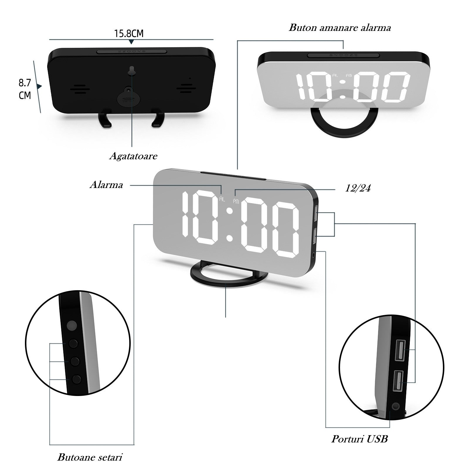 LED alarm clock dual USB output mobile phone charging snooze mirror clock digital creative clock induction dimming electronic clock+ LED alarm clock dual USB output mobile phone charging snooze mirror clock-13