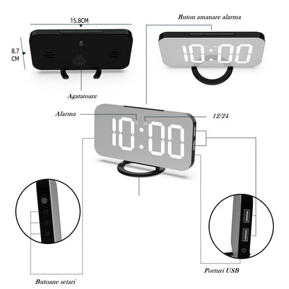 LED alarm clock dual USB output mobile phone charging snooze mirror clock digital creative clock induction dimming electronic clock+ LED alarm clock dual USB output mobile phone charging snooze mirror clock-13