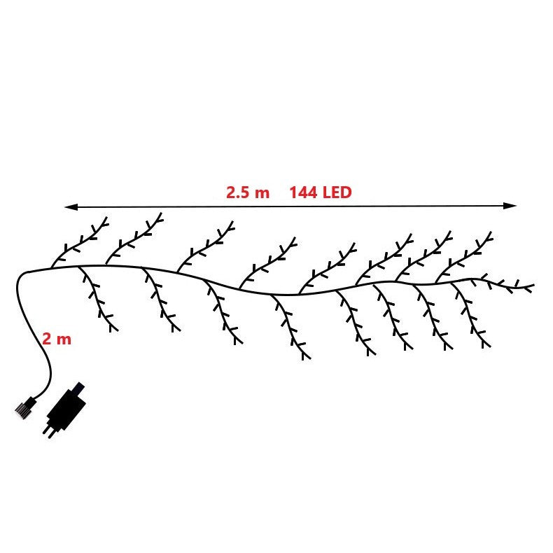 Instalatie Craciun tip Creanga Flippy, 144 LED-uri, Conectare la Retea, 8 Jocuri de Lumini, Telecomanda, 2.5 m, Prelungitor 2 m, 3V, 1.5V, Fir Negru, Alb Cald-5