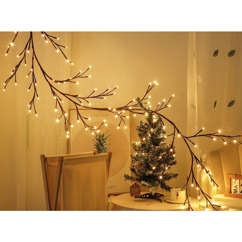 Instalatie Craciun tip Creanga Flippy, 144 LED-uri, Conectare USB, 8 Jocuri de Lumini, Telecomanda, 2.5 m, Prelungitor 2 m, 3V, Fir Negru, Alb Cald-1