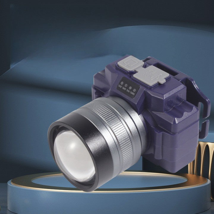 Lanterna LED de Montat pe Cap, Flippy, cu Raza Lunga de Zoom, Far Telescopic, Reglabil, Rezistent la Apa, pentru Pescuit in Aer Liber, Camping, Lumina Puternica, Lanterna, 7.5x5x7 cm, Albastru-2