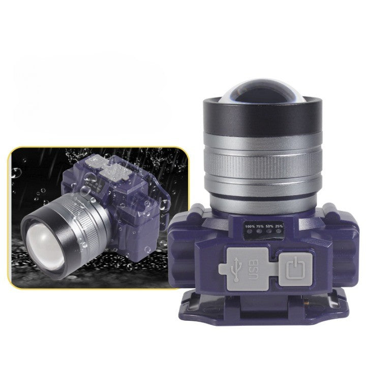 Lanterna LED de Montat pe Cap, Flippy, cu Raza Lunga de Zoom, Far Telescopic, Reglabil, Rezistent la Apa, pentru Pescuit in Aer Liber, Camping, Lumina Puternica, Lanterna, 7.5x5x7 cm, Albastru-4