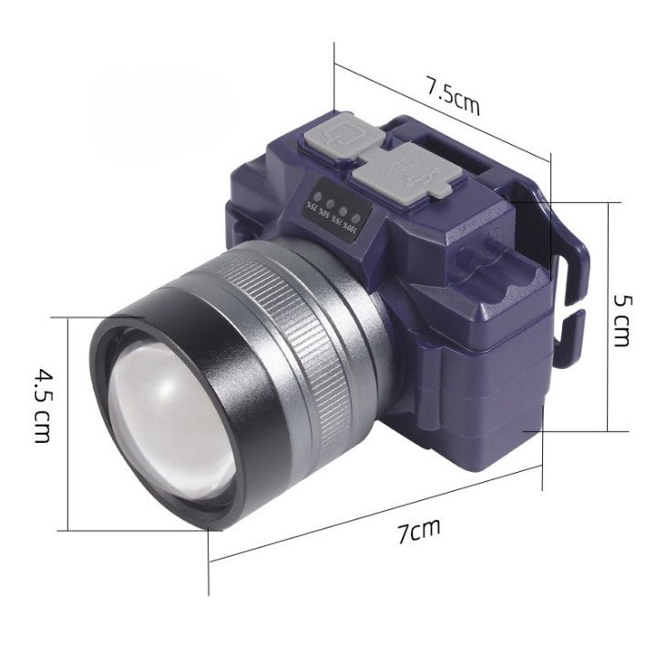 Lanterna LED de Montat pe Cap, Flippy, cu Raza Lunga de Zoom, Far Telescopic, Reglabil, Rezistent la Apa, pentru Pescuit in Aer Liber, Camping, Lumina Puternica, Lanterna, 7.5x5x7 cm, Albastru-6