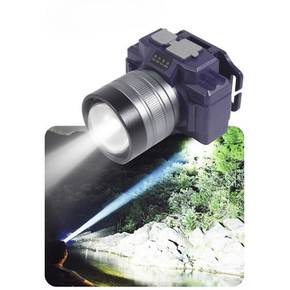 Lanterna LED de Montat pe Cap, Flippy, cu Raza Lunga de Zoom, Far Telescopic, Reglabil, Rezistent la Apa, pentru Pescuit in Aer Liber, Camping, Lumina Puternica, Lanterna, 7.5x5x7 cm, Albastru-7