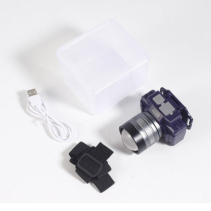 Lanterna LED de Montat pe Cap, Flippy, cu Raza Lunga de Zoom, Far Telescopic, Reglabil, Rezistent la Apa, pentru Pescuit in Aer Liber, Camping, Lumina Puternica, Lanterna, 7.5x5x7 cm, Albastru-10