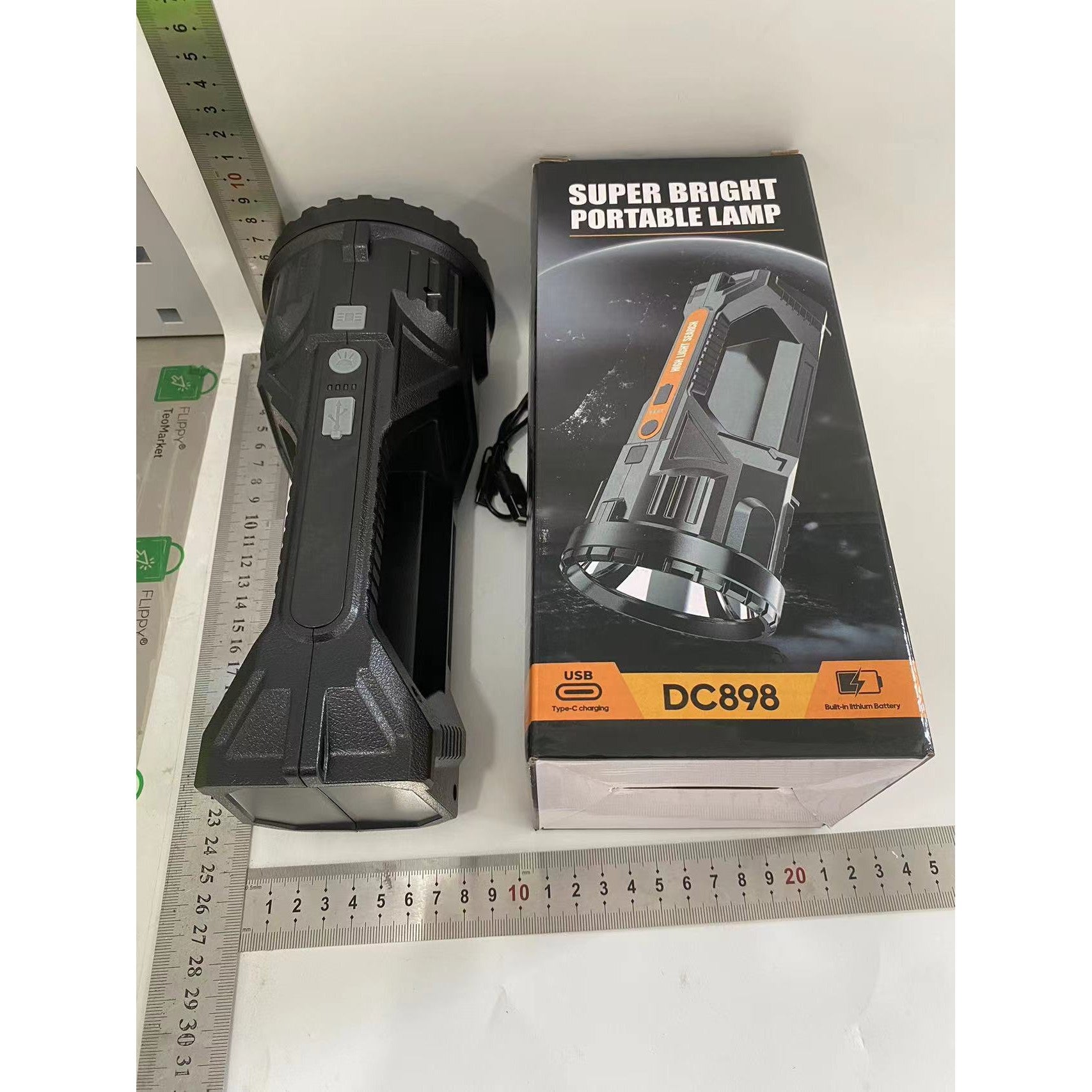 Lanterna LED USB, Flippy, încărcare, viață lungă, lumină puternică, de mână, super strălucitoare, neagra-1
