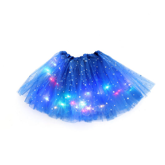 Fusta LED pentru Copii, Flippy, Tutu de Balet pentru Fetite cu Luminite Multicolore Incorporate, Model Stelute, 30 cm Lungime, Albastru-0