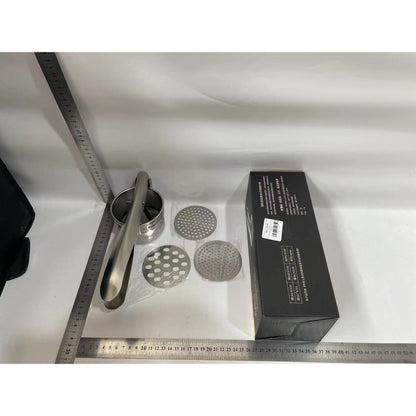 Presa pentru Fructe si Legume, Flippy, Zdrobitor Manual, Inox, 3 Discuri Interschimbabile, Usor de Stors si de Curatat, Ergonomic, Argintiu-1