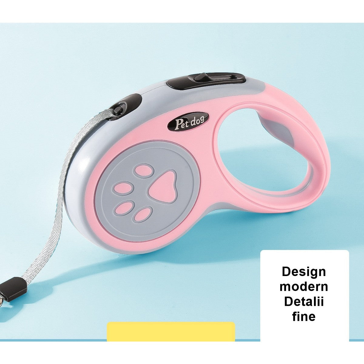 Lesa Automata Retractabila, Flippy, pentru Caini, 3m, 20 kg, ABS/Nylon, Roz/Gri, 8x12x4 cm-5