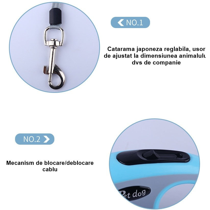 Lesa Automata Retractabila, Flippy, pentru Caini, 3m, 20 kg, ABS, Verde/Bleu, 8x12x4 cm-1