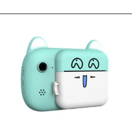 Camera Instantanee pentru Copii, Flippy, cu Functie de Printare, cablu USB-C, Bluetooth, compatibil iOS/Android, Imprimare APP, Model Pisica Smiley Face, Verde-0