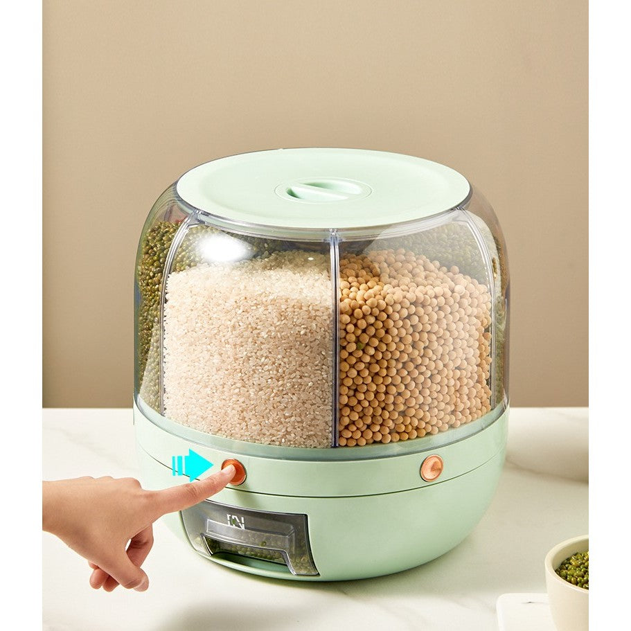 Dozator de cereale Flippy, rotativ 360, 6 compartimente, capacitate 6 L, rezistent la umezeala, inchidere etansa, verde deschis-2