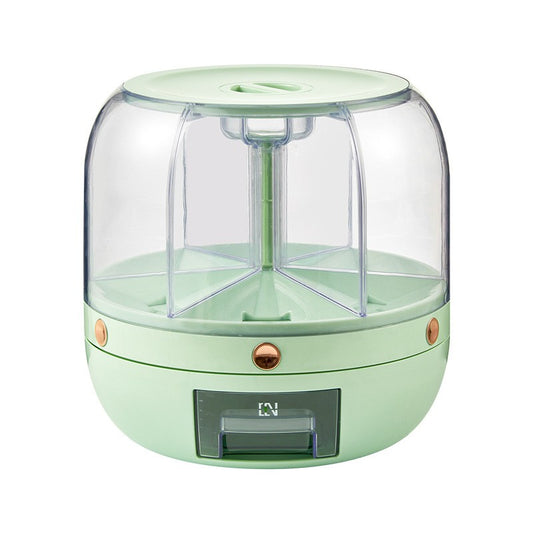Dozator de cereale Flippy, rotativ 360, 6 compartimente, capacitate 6 L, rezistent la umezeala, inchidere etansa, verde deschis-0