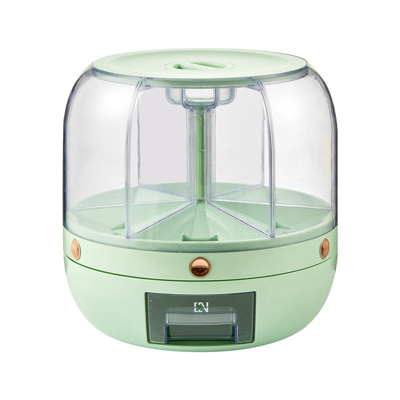Dozator de cereale Flippy, rotativ 360, 6 compartimente, capacitate 6 L, rezistent la umezeala, inchidere etansa, verde deschis-0