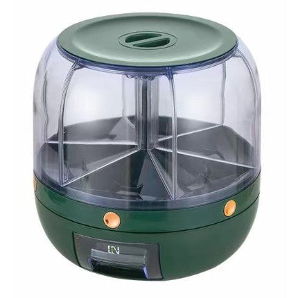 Dozator de cereale Flippy, rotativ 360, 6 compartimente, capacitate 6 L, rezistent la umezeala, inchidere etansa, verde-0