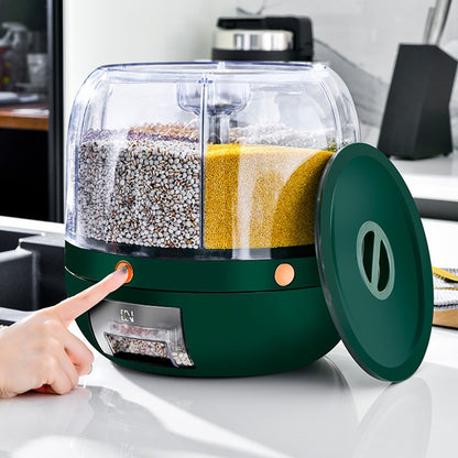 Dozator de cereale Flippy, rotativ 360, 6 compartimente, capacitate 3 L, rezistent la umezeala, inchidere etansa, verde inchis-3