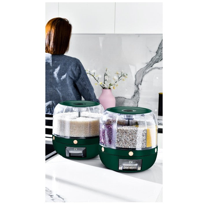 Dozator de cereale Flippy, rotativ 360, 6 compartimente, capacitate 3 L, rezistent la umezeala, inchidere etansa, verde inchis-8