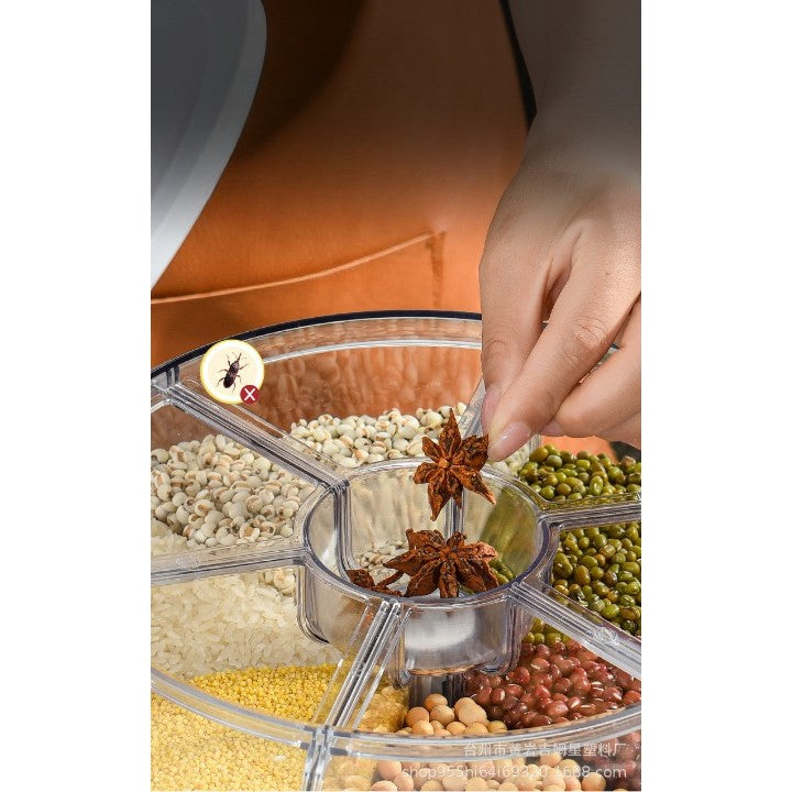 Dozator de cereale Flippy, rotativ 360, 6 compartimente, capacitate 3 L, rezistent la umezeala, inchidere etansa, verde inchis-9