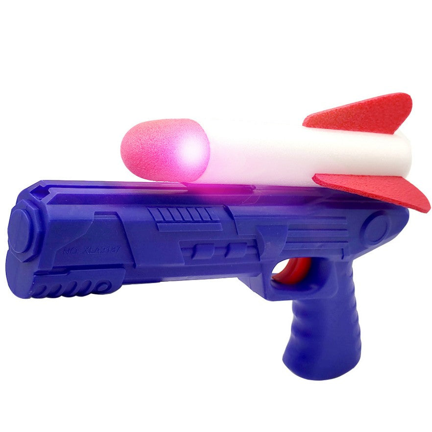 Pistol cu Lansator de Racheta, Flippy, Pistol Albastru, Racheta din Polistiren Alb/Rosu-0