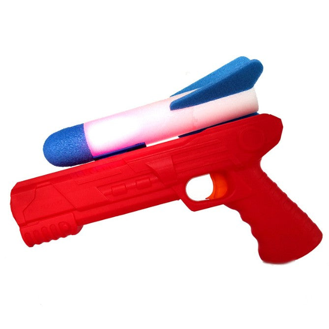 Pistol cu Lansator de Racheta, Flippy, Pistol Rosu, Racheta din Polistiren Alb/Albastru-0